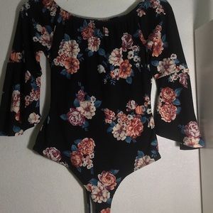 Black Rose Print Bodysuit